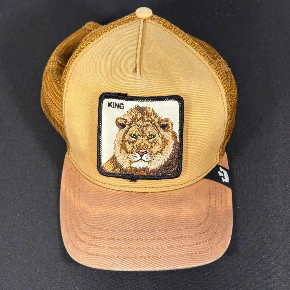 Goorin Bros Tan and Brown Lion Patch Trucker Hat - Picture 2 of 6